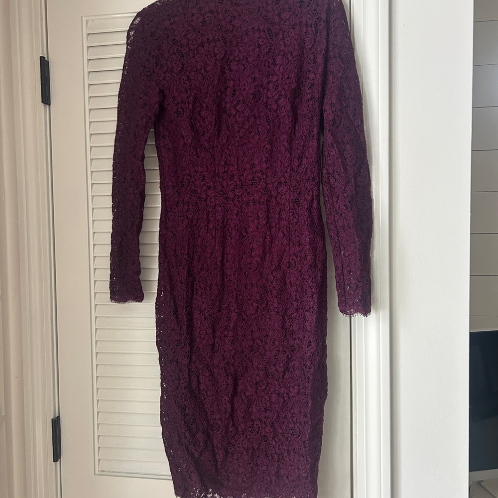 Adrianna Papell Long Sleeve Lace Dress - Burgundy
